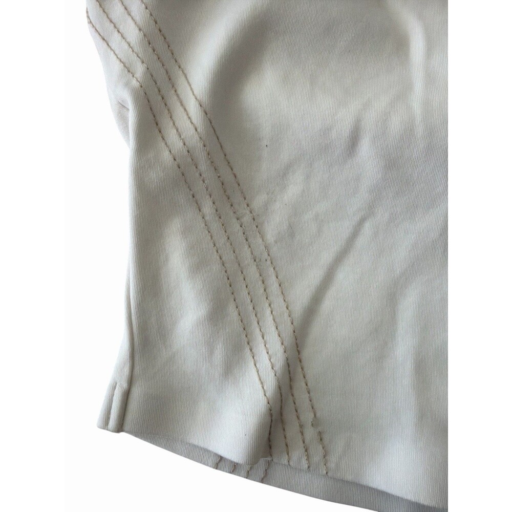 Maniere De Voir White Faux Leather‎ Sleeveless Crop Top Vest Size 8 Beige Trim - Picture 4 of 8
